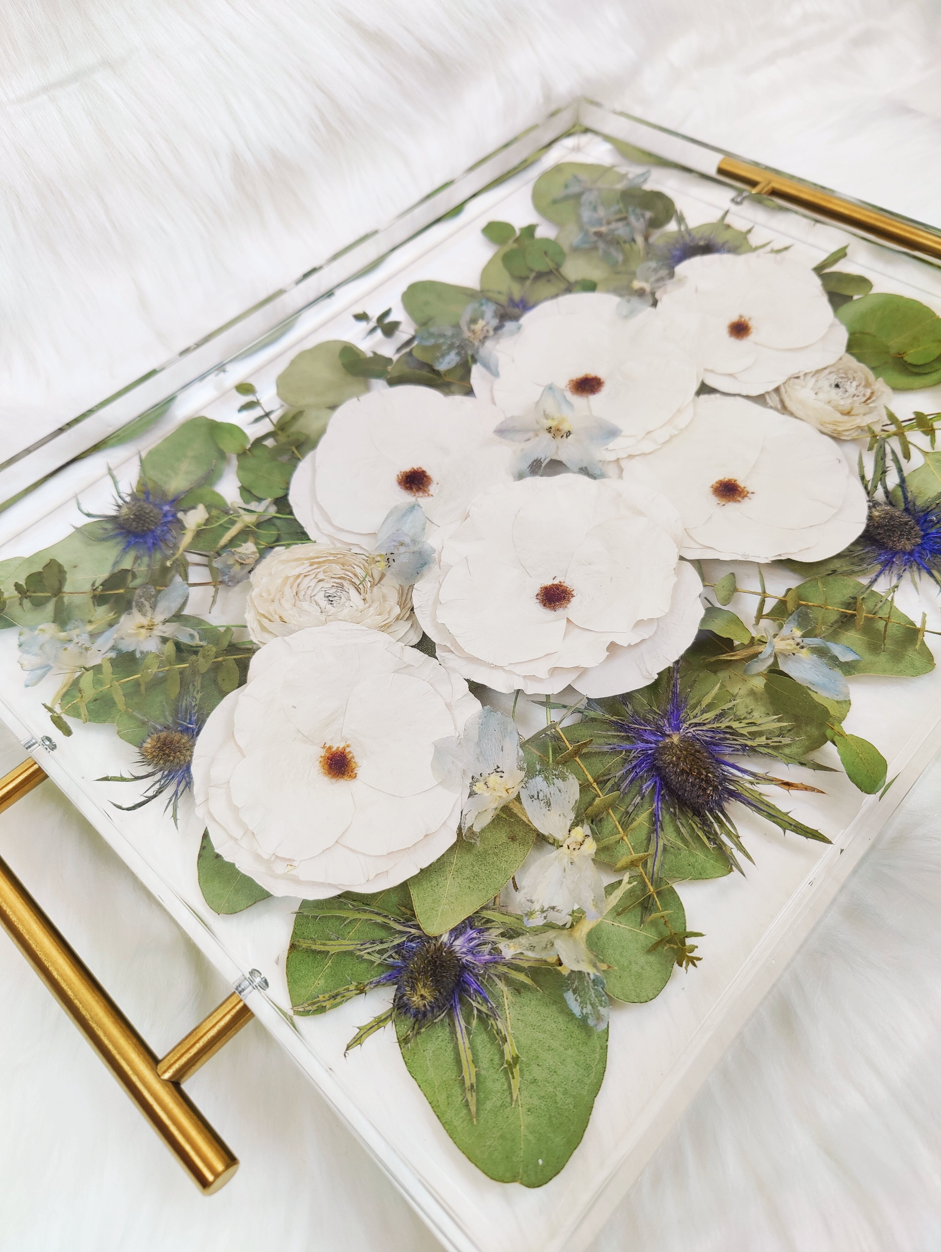 Rectangle Floral Tray in resin as a bridal bouquet preservation item